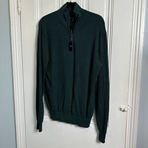 Moncrief Sweater Mens XL Dark Green Knit Pullover Quarter Zip Wool Cashmere NWT